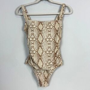 Kona Sol Snakeskin Print Square Neck One Piece Swimwear S